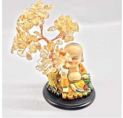 Laughing Buddha With Crystal Tree