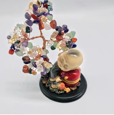 Laughing Buddha With Crystal Tree