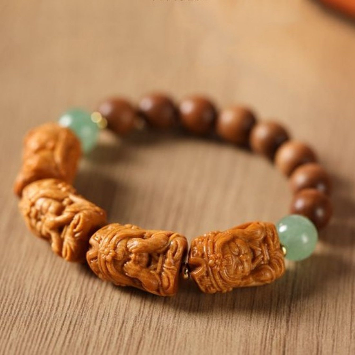 Four Wise Buddhas Wooden Bead Bracelet