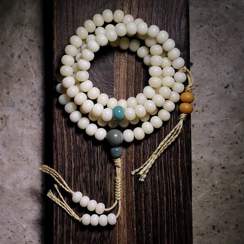 White Bodhi Seed 108 Mala Beads Vegan Buddha Bracelet / Necklace