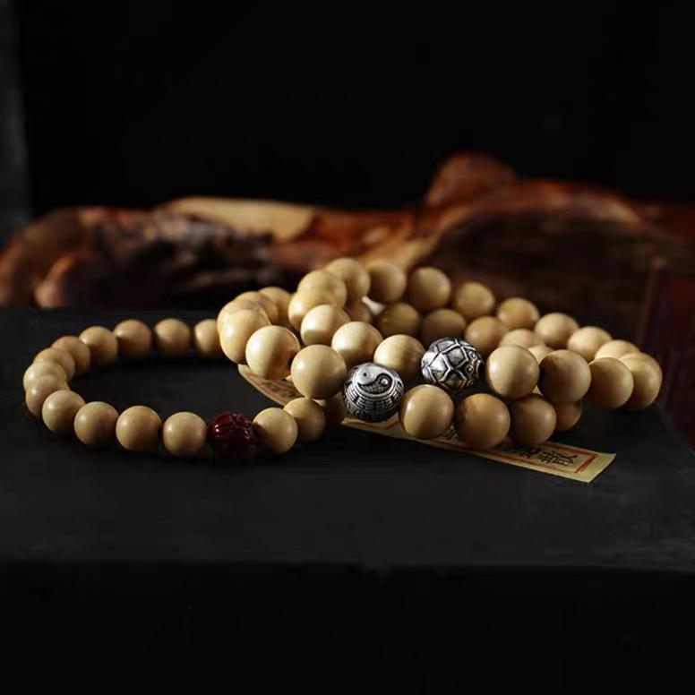 Bagua Feng Shui Peach Wood Bead Bracelet