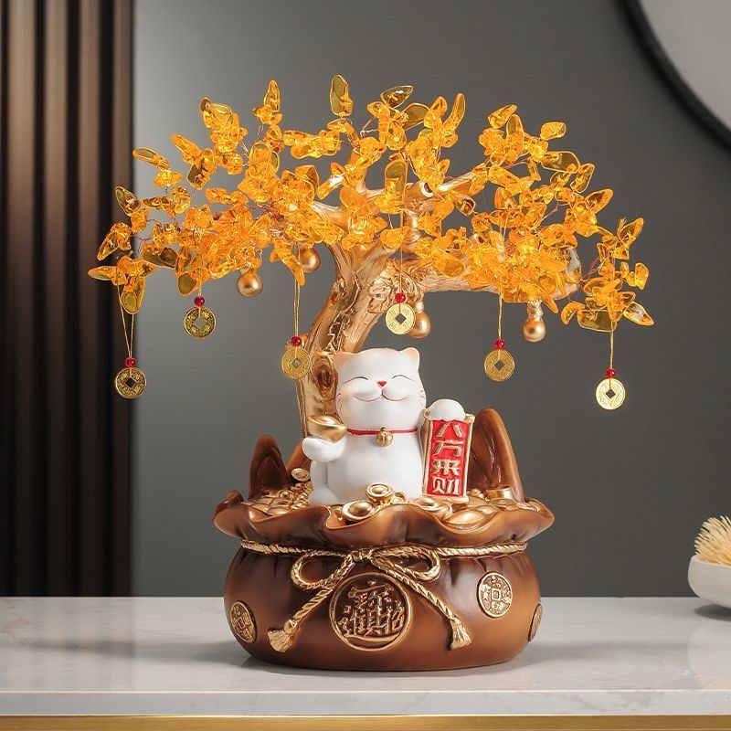 money tree cat Lucky Cat Maneki Neko with Feng Shui Tree – MR. LITTLE MONK