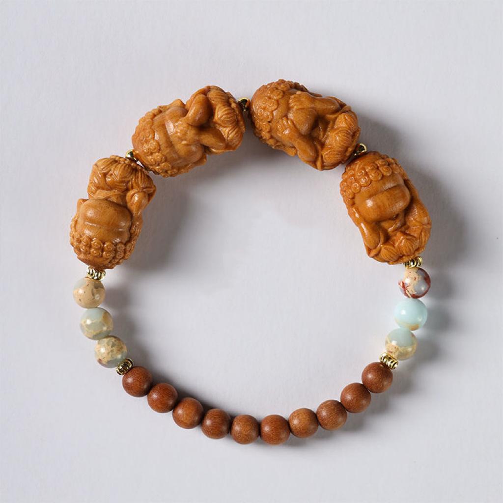 Four Wise Buddhas Wooden Bead Bracelet