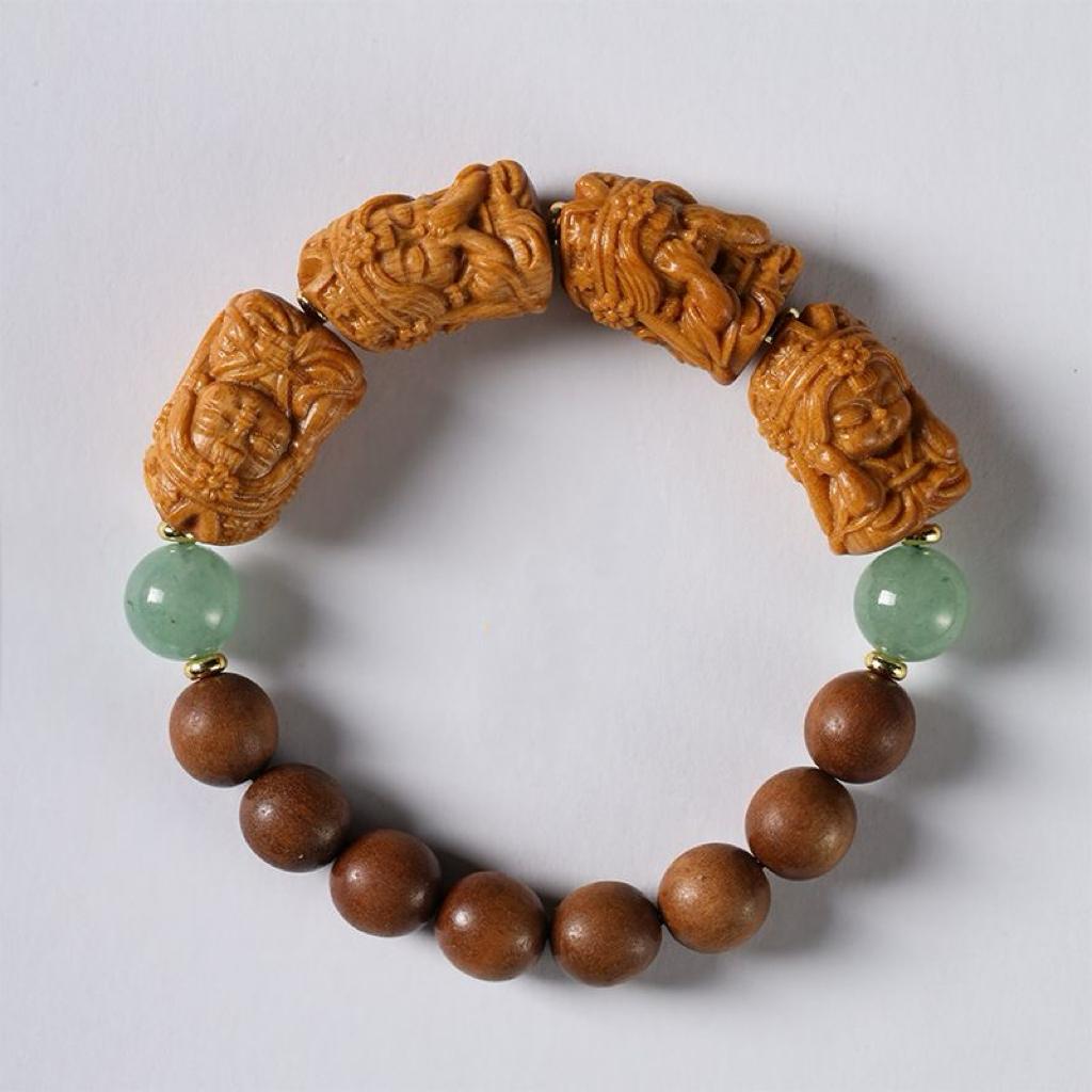 Four Wise Buddhas Wooden Bead Bracelet