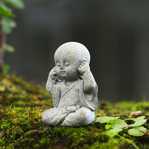 Little Buddha statue small Monk white stone fgurine baby cute sculpture gift