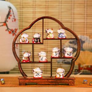 Lucky Cats with Wooden Rack