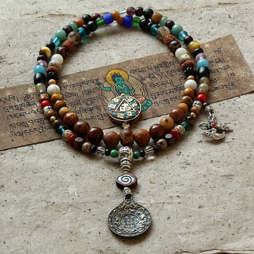 108 Mala Beads Agarwood Turquoise Prayer Meditation Necklace Bracelet Mala