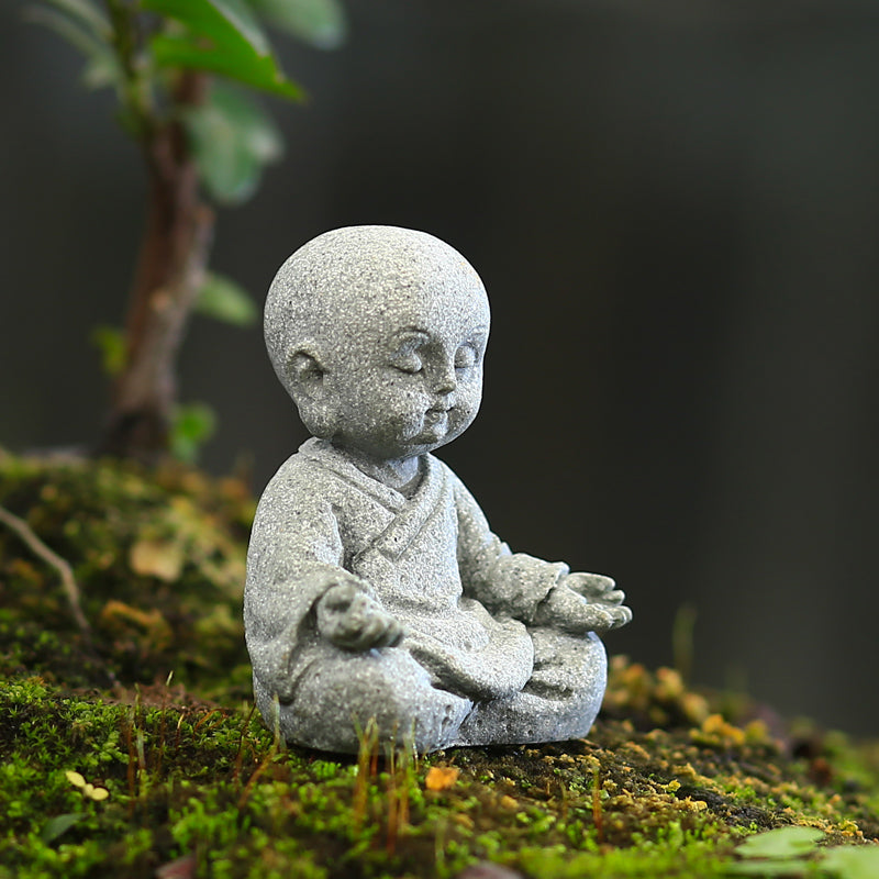 Little Buddha statue small Monk white stone fgurine baby cute sculpture gift