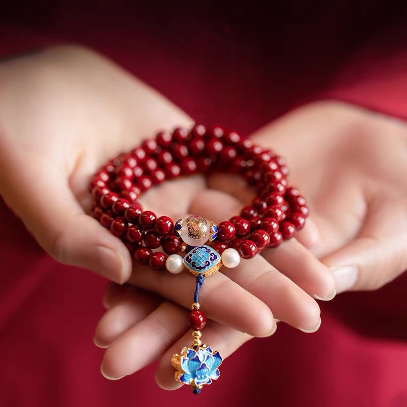 Consecrated Cinnabar Lotus 108 Mala Bead Bracelet Necklace