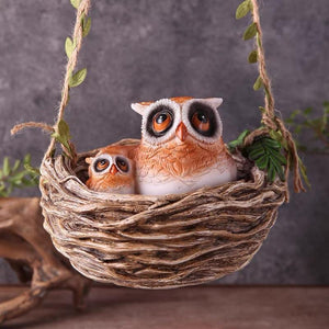 Mother & Baby Owl On The Swing