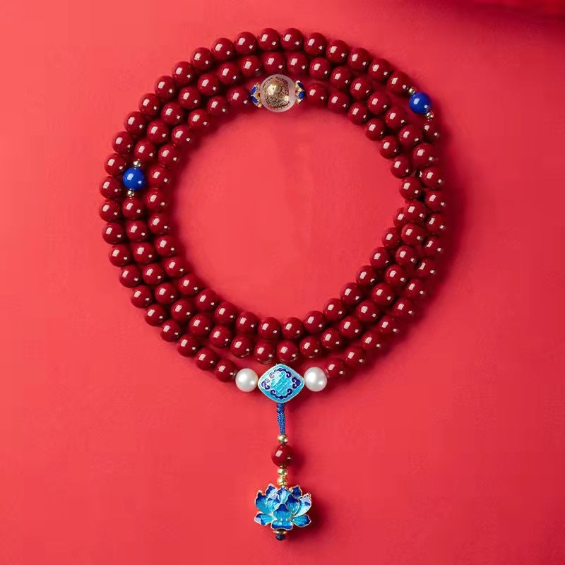 Consecrated Cinnabar Lotus 108 Mala Bead Bracelet / Necklace